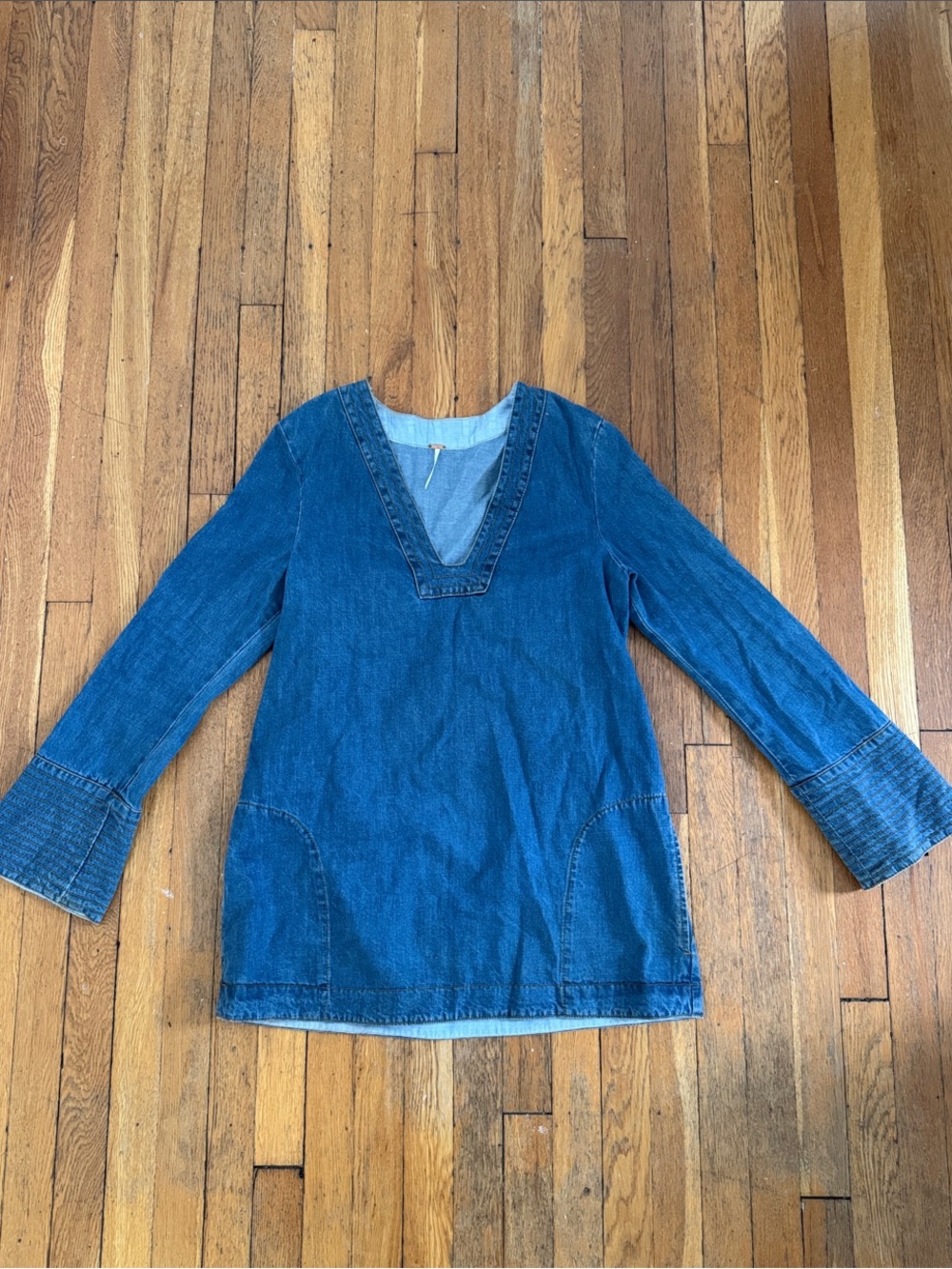 Free People Light Blue Denim Tunic with Bell Sleeves (and pockets!)